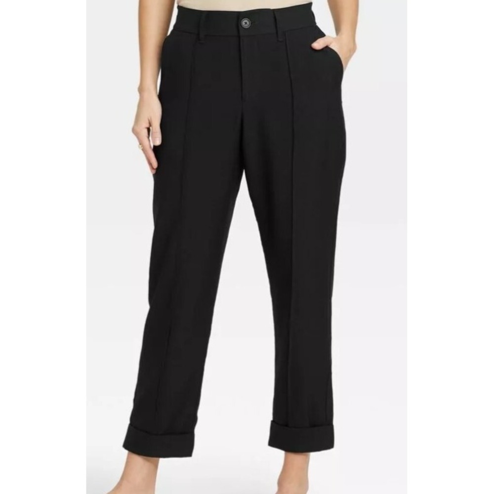 Women's High-Rise Slim Straight Leg Pintuck Ankle Pants - A New Day size 2 black